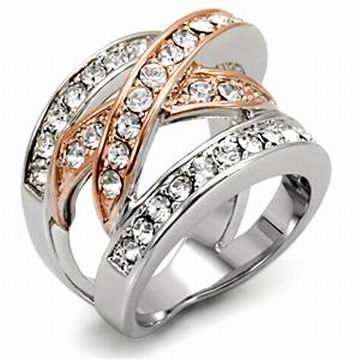 4-ROW CROSS OVER SWAROVSKI CRYSTAL RING-sz 10